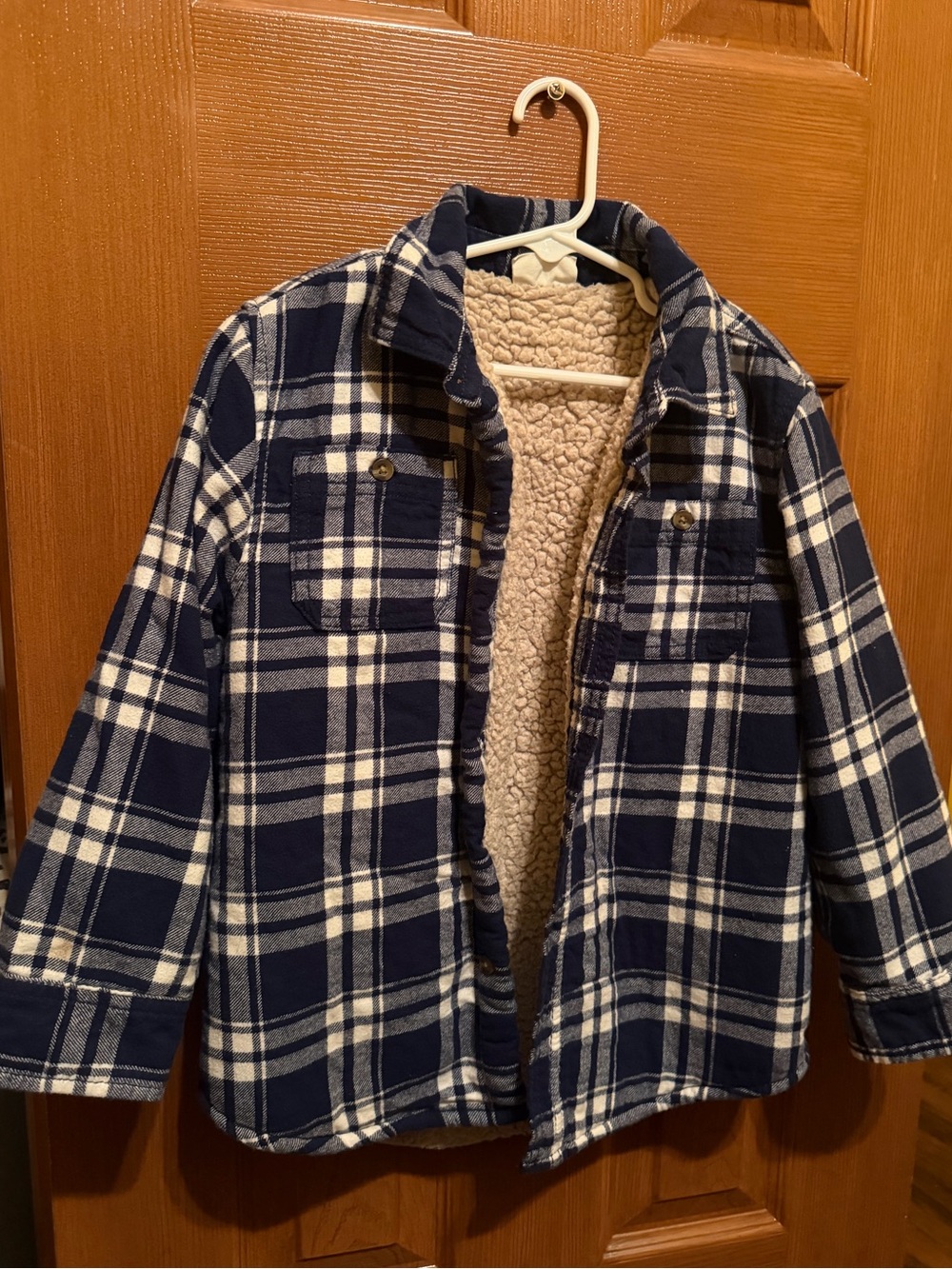 Crazy 8 Navy and Cream Plaid Sherpa-Lined Hoodie Shirt